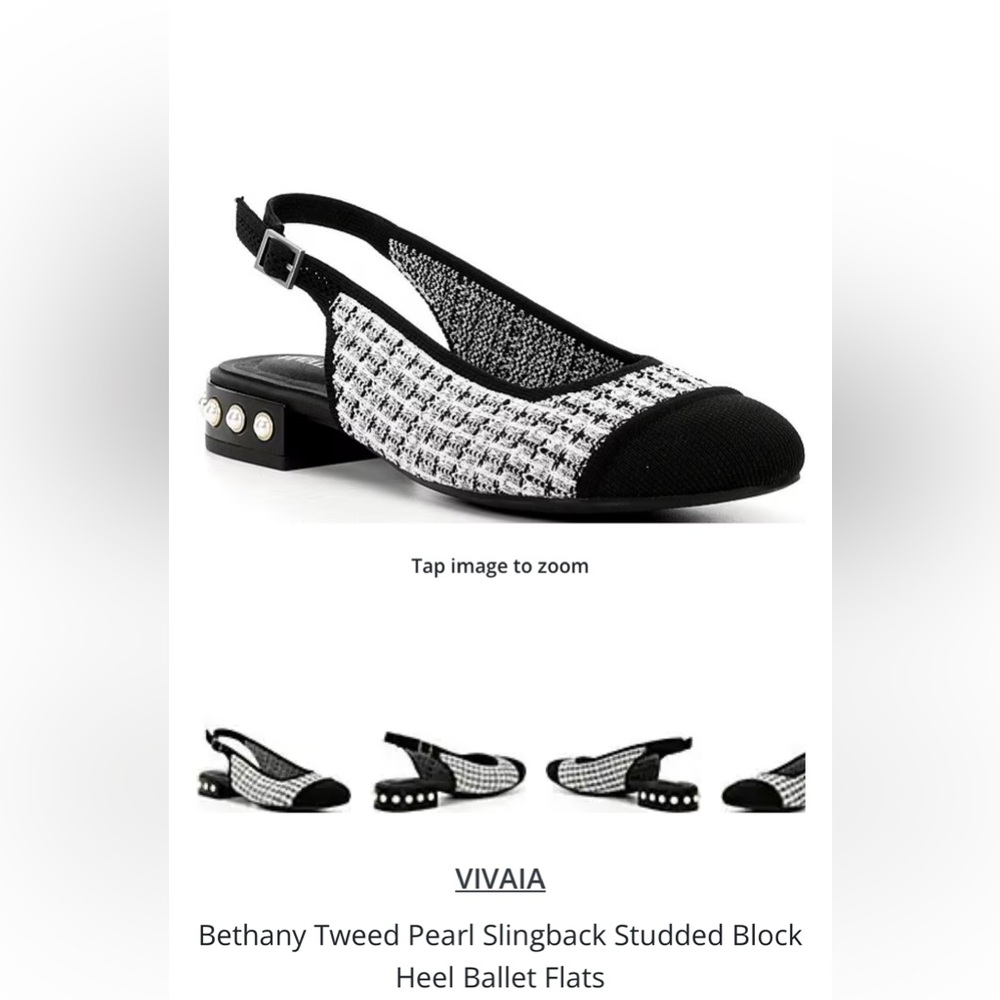 NIB Vivaia 9.5 Bethany Tweed Pearl Slingback Studded Block Ballet Flats EU 41 - Picture 3 of 13